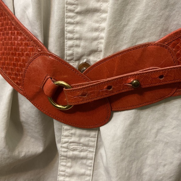 Wide Womens Leather Woven Belt -EUC Size L - Picture 4 of 8